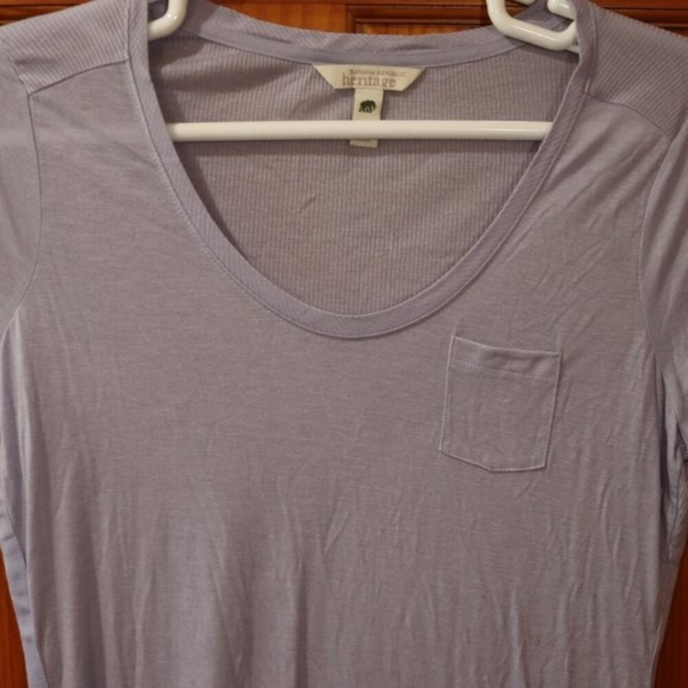 Banana Republic Heritage Lavender Pocket Ribbed Tshirt LG Lyocell - Picture 3 of 9